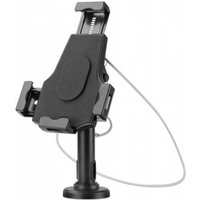 Black Manhattan iPad & Tablet Desk Stand with lockable holder, adjustable arms, and secure base, compatible with 7.9"-10.5" tablets.