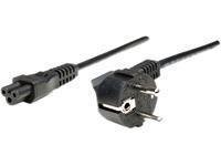 Black power cord with a Euro 2-pin Schuko plug on one end and a connector on the other, featuring a sturdy plastic design for reliable electrical connections.