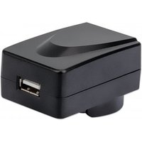 Black Manhattan USB-A charger with sleek design, featuring UK/EU/USA adaptors and a single USB port.