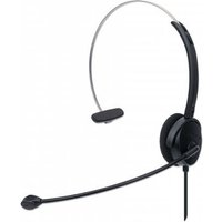 Manhattan Mono On-Ear Headset with padded boom mic, adjustable headband, ear cushion, USB-A cable, in-line volume control