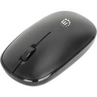 Black Manhattan MW3050 wireless optical mouse, 1200dpi, ambidextrous design, three buttons, scroll wheel, USB-A nano receiver.