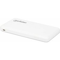 White Manhattan power bank, slim design, 10000 mAh, with 2 USB-A ports and micro USB input.