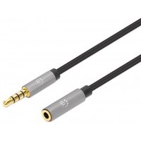 Black and silver Manhattan 3.5mm stereo audio extension cable, 1m, with gold-plated contacts and slim design.