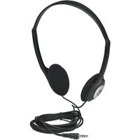 Black Manhattan on-ear headphones with adjustable split headband, foam earpads, 2.2m cable, and 3.5mm stereo jack.