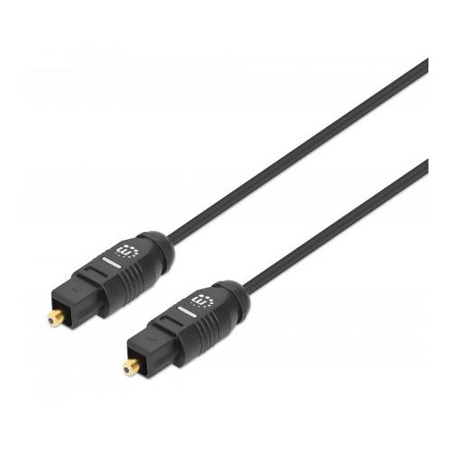 Black 5m Toslink digital optical audio cable with male connectors on both ends, featuring a sturdy plastic casing and gold-plated tips for optimal signal transmission.