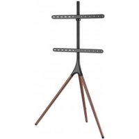 Black and wood Manhattan tripod floor mount for TV, sleek design with adjustable brackets and sturdy three-legged base.