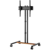 Black Manhattan trolley mount stand for 34"-55" screens, height-adjustable, with wheels and VESA compatibility.