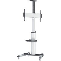 Silver Manhattan trolley mount stand for 37"-65" TVs, adjustable height, VESA compatible, wheeled base, sturdy design.
