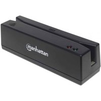 Black Manhattan USB-A magnetic strip card reader with triple track, keyboard wedge decoder, and 1.5m cable.