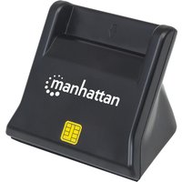 Black Manhattan USB-A Smart/SIM Card Reader with logo, slanted design, and yellow SIM card icon on the front.