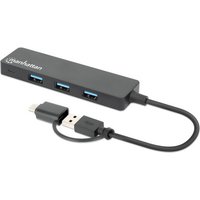 Black Manhattan USB-C & USB-A combo hub with four USB-A ports and attached USB-C cable.