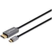 Black Manhattan USB-C to DisplayPort 1.4 cable, 3m, male to male, with silver connectors and branding.