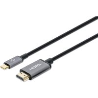 Black Manhattan USB-C to HDMI cable, 1m, with gold-plated connectors, supports 4K@60Hz, male to male.