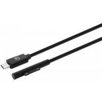 Black Manhattan USB-C to Microsoft Surface charging cable, 1.8m, male to male, 15V/3A, no data transmission.