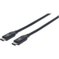 Black Manhattan USB-C to USB-C cable, 50cm, male to male, 10 Gbps, fast charging, SuperSpeed+ USB, durable design.