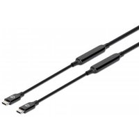 Black Manhattan USB-C to USB-C cable, 5m, active, male to male, sleek design with connectors and reinforced sections.