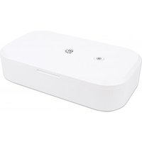 White Manhattan UV phone sanitizer with rounded edges, integrated UV LEDs, and auto-off feature.