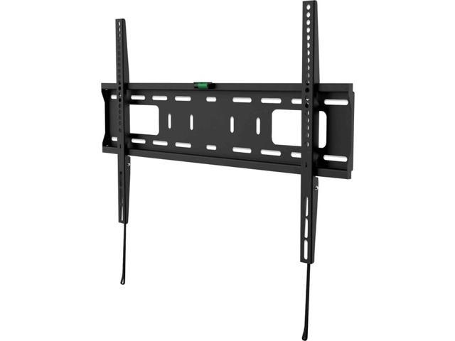 Black fixed wall mount for TVs and monitors, designed for screens 37 inches and larger, featuring adjustable brackets and a built-in level for easy installation.