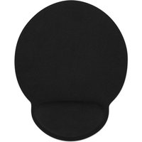 Black Manhattan wrist gel support pad and mouse mat with non-slip base, oval shape, and raised wrist support.