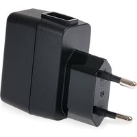 Black Maplin 1 Port USB-A EU wall charger with two round prongs and compact design for travel use.