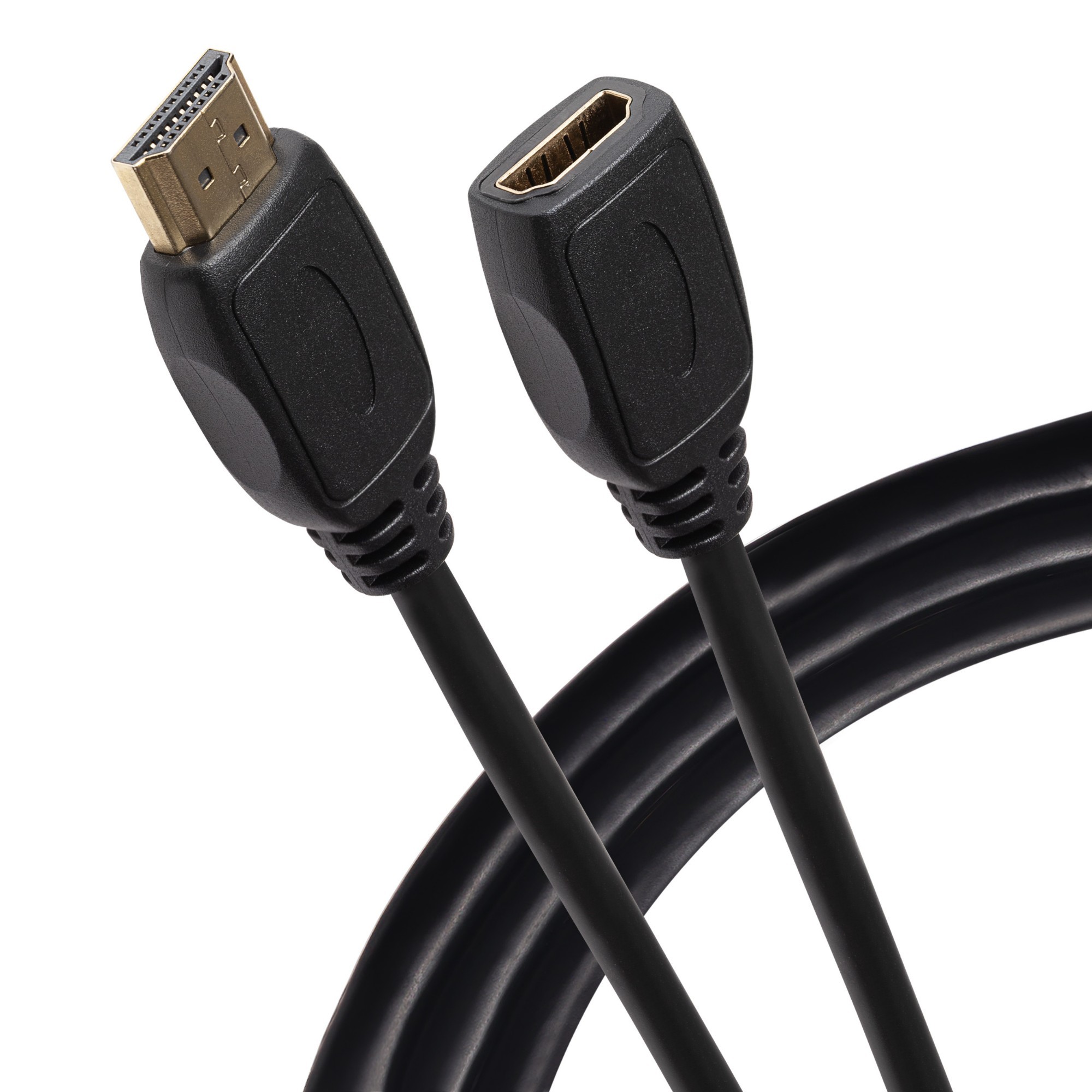 Black 3m HDMI male to female extension cable featuring gold-plated connectors for 4K Ultra HD compatibility, designed for high-quality audio and video transmission.
