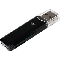 Black Maplin USB-A 2.0 SD card reader with transparent cap and slots for SDXC, SDHC, MicroSDXC, MicroSDHC cards.