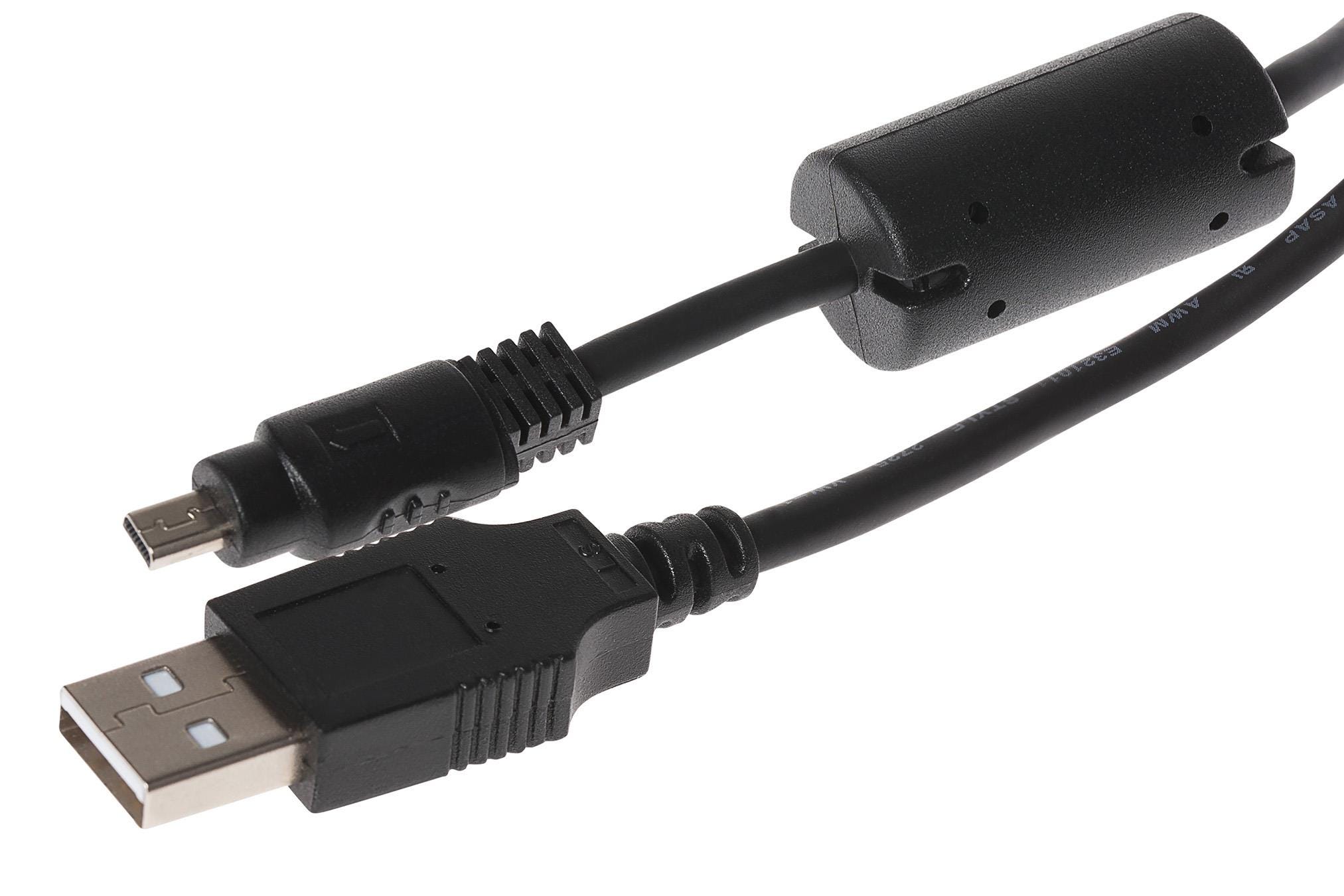 Black 0.5m USB-A to 8-pin mini USB cable featuring a durable plastic connector and a flexible black cable for reliable connectivity.