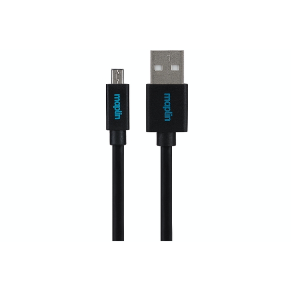 Black 3m USB-A to 8-Pin Mini USB cable by Maplin, featuring durable connectors with blue branding on the sides.