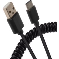 Black coiled USB-A to Micro USB-B cable, extends to 1.0m, with sturdy connectors.