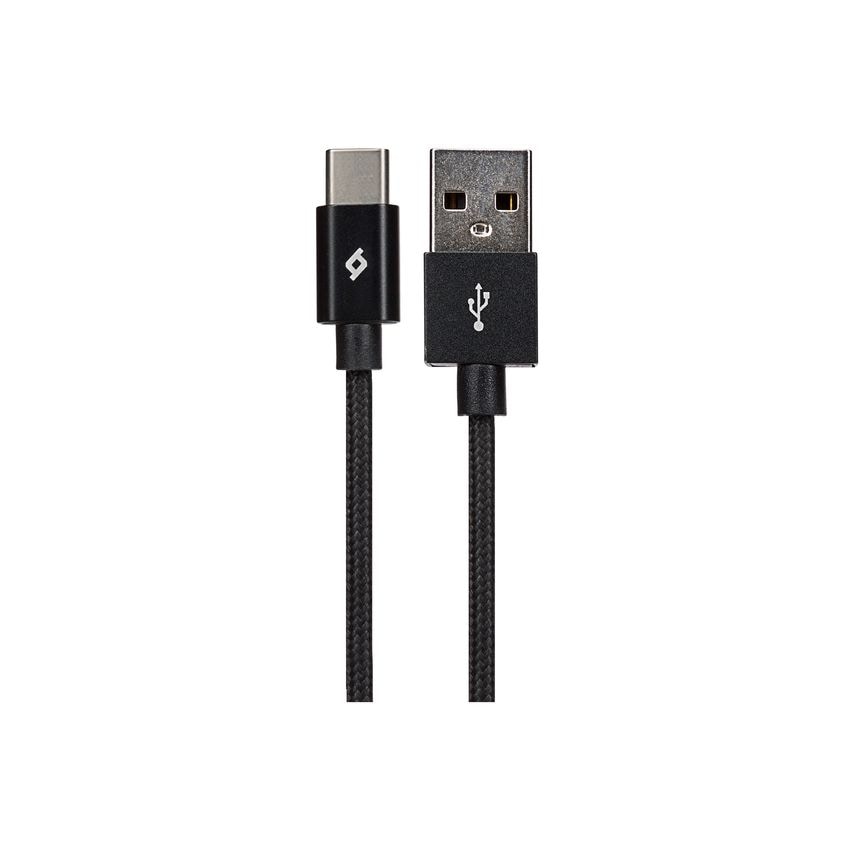 Black braided USB-C to USB-A cable, 1 meter long, featuring a 60W power rating, with clear connectors and a retail packaging design.