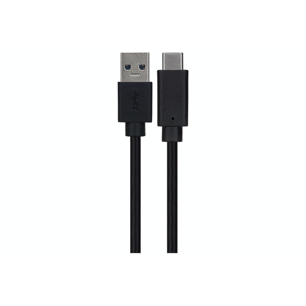 Black USB-C to USB-A cable, 1 meter long, featuring a USB-A connector on one end and a USB-C connector on the other, designed for 5Gbps data transfer and charging.