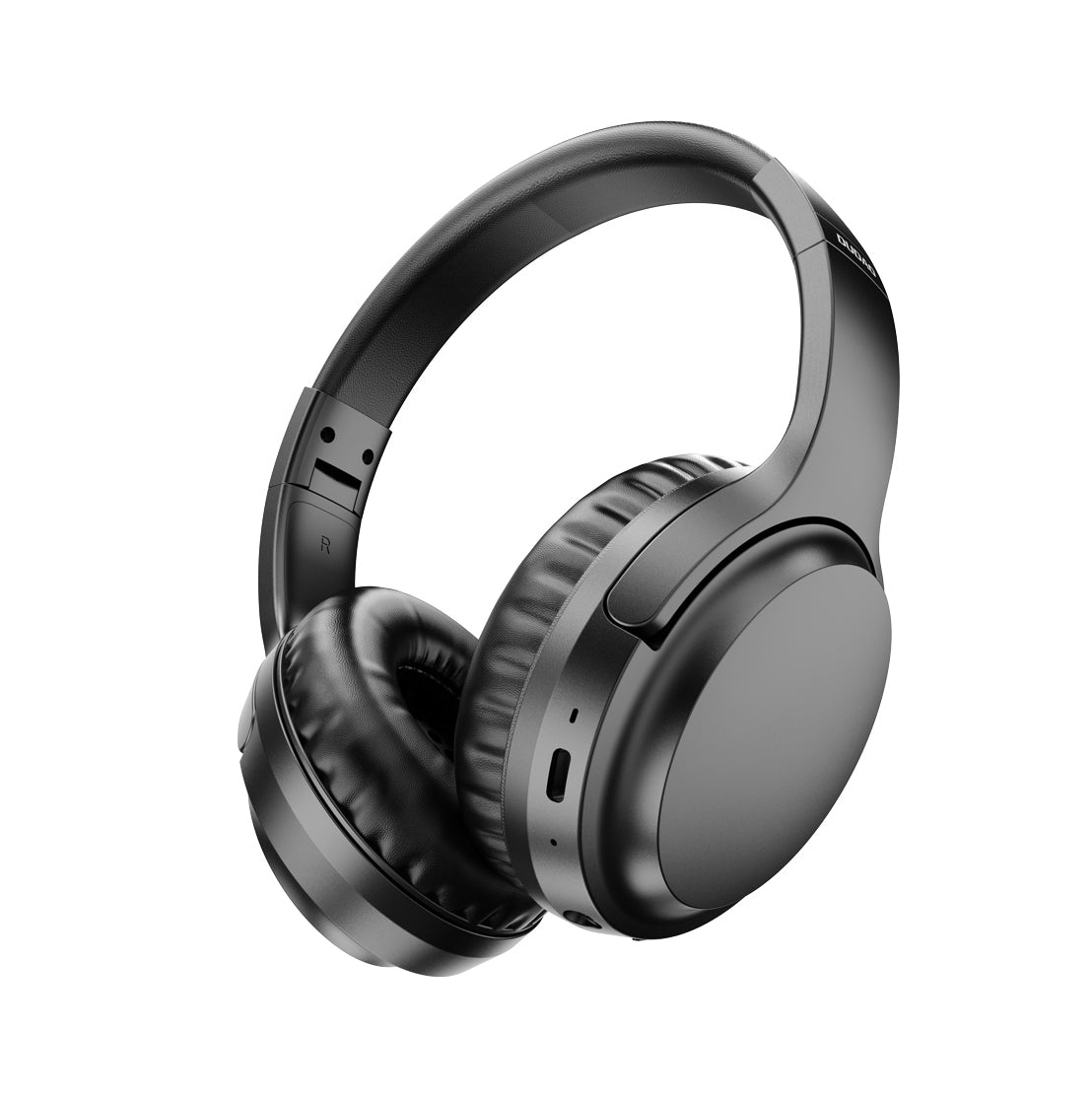 Maplin wireless headphones in black featuring a sleek design, cushioned ear cups, noise-cancelling technology, and a USB charging port.