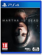 Cover art for "Martha Is Dead" on PlayStation 4 features a dark, eerie image of a woman's face, with a haunting expression, set against a shadowy background, framed by a blue case.