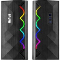 Black MARVO Scorpion SG-269 speaker with RGB lighting, zigzag design, and USB/Bluetooth connectivity buttons.