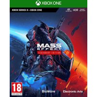 Mass Effect Legendary Edition for Xbox One, cover art with characters and space backdrop, green Xbox banner on top.