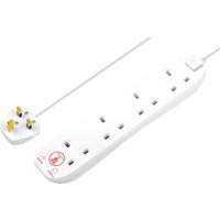 White Masterplug 4-socket surge protected extension lead with 240v plug and on/off switch.