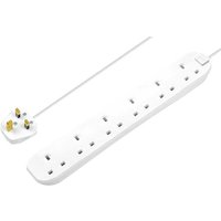 White Masterplug 6 socket extension lead with 240v capacity, flat plug, and long cable.