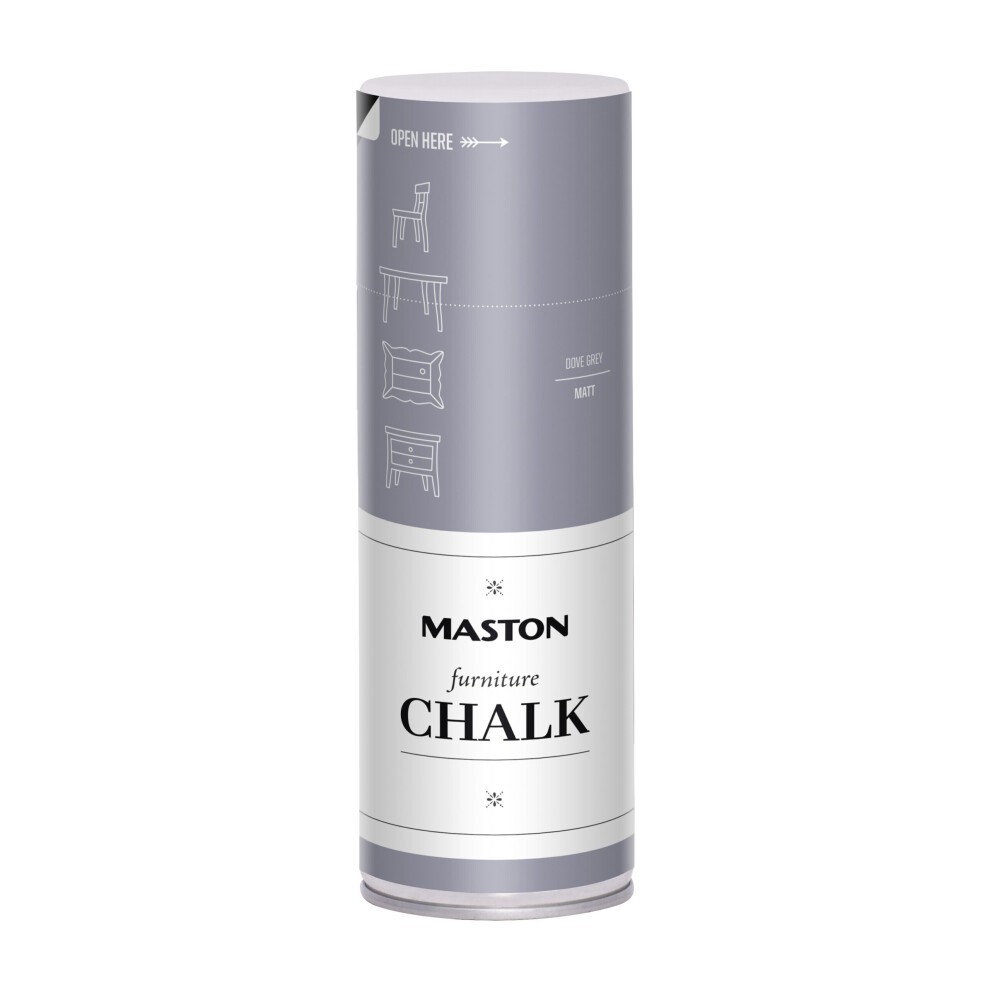 Maston Spray Paint in Dove Grey, 400ml, features a matte finish, designed for furniture, with clear instructions on the canister for easy use.