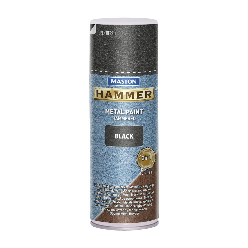 Maston Hammer Hammered Black spray paint can, 400ml, features a textured black finish, labeled with product details and a blue and silver design.