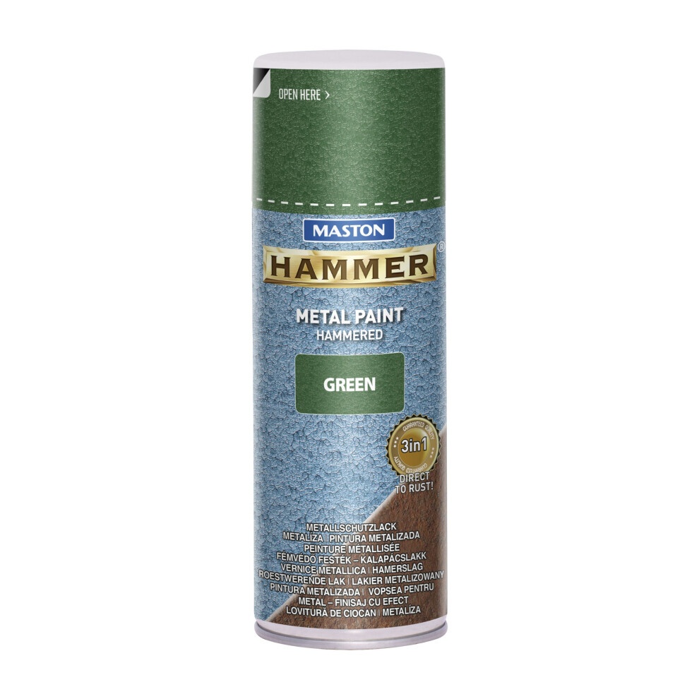 Maston Hammer Spray Paint in a 400ml can, featuring a hammered green finish, with a metallic texture and a label indicating it resists rust and is suitable for metal surfaces.