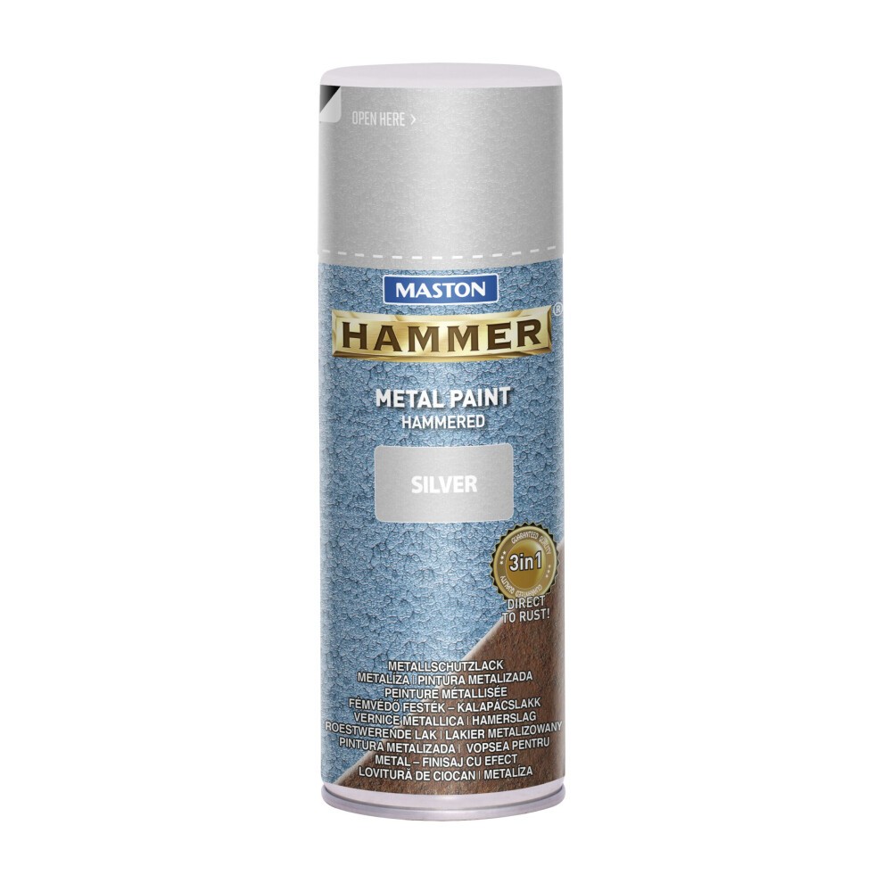 Maston Hammered Silver spray paint can, 400ml, features a metallic silver finish with a textured hammered effect, labeled with bold blue and gold branding.