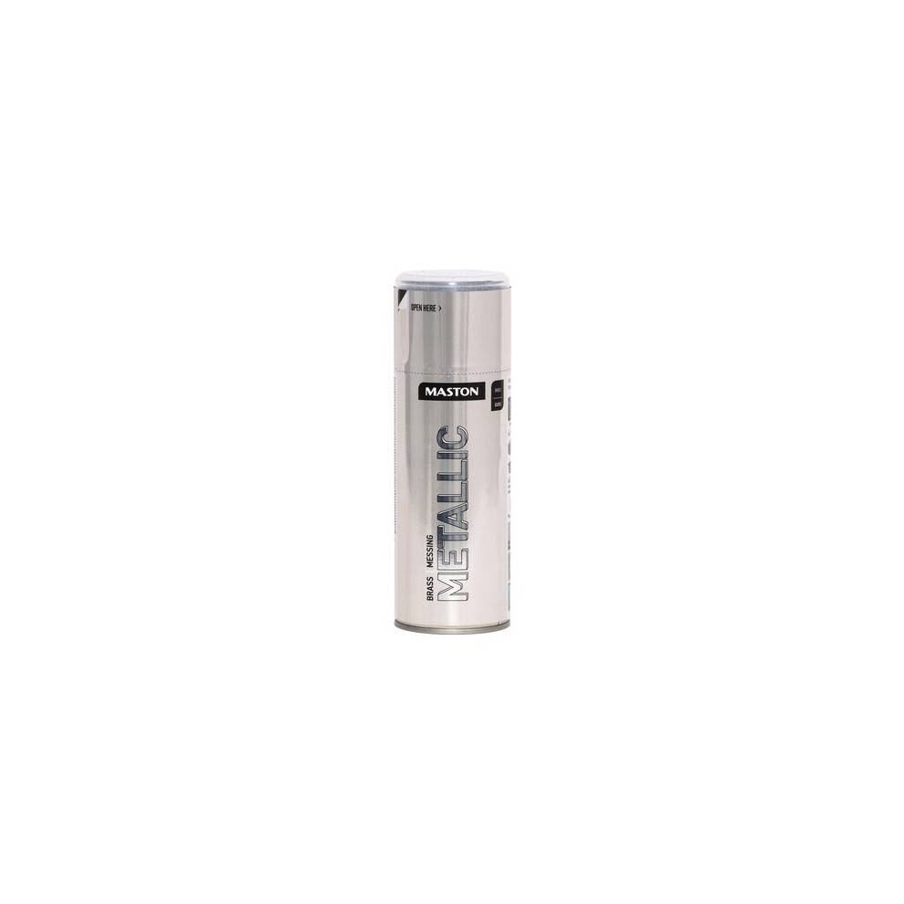 Metallic gloss brass spray paint in a 400ml can by Maston, featuring a sleek silver body and bold black labeling for easy identification.