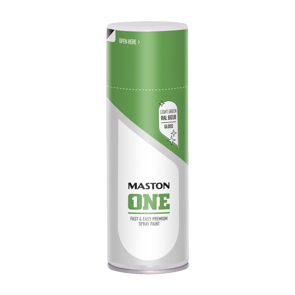 Gloss light green spray paint canister labeled "Maston ONE," featuring a 400ml capacity and a sleek design with bold text and a green top.