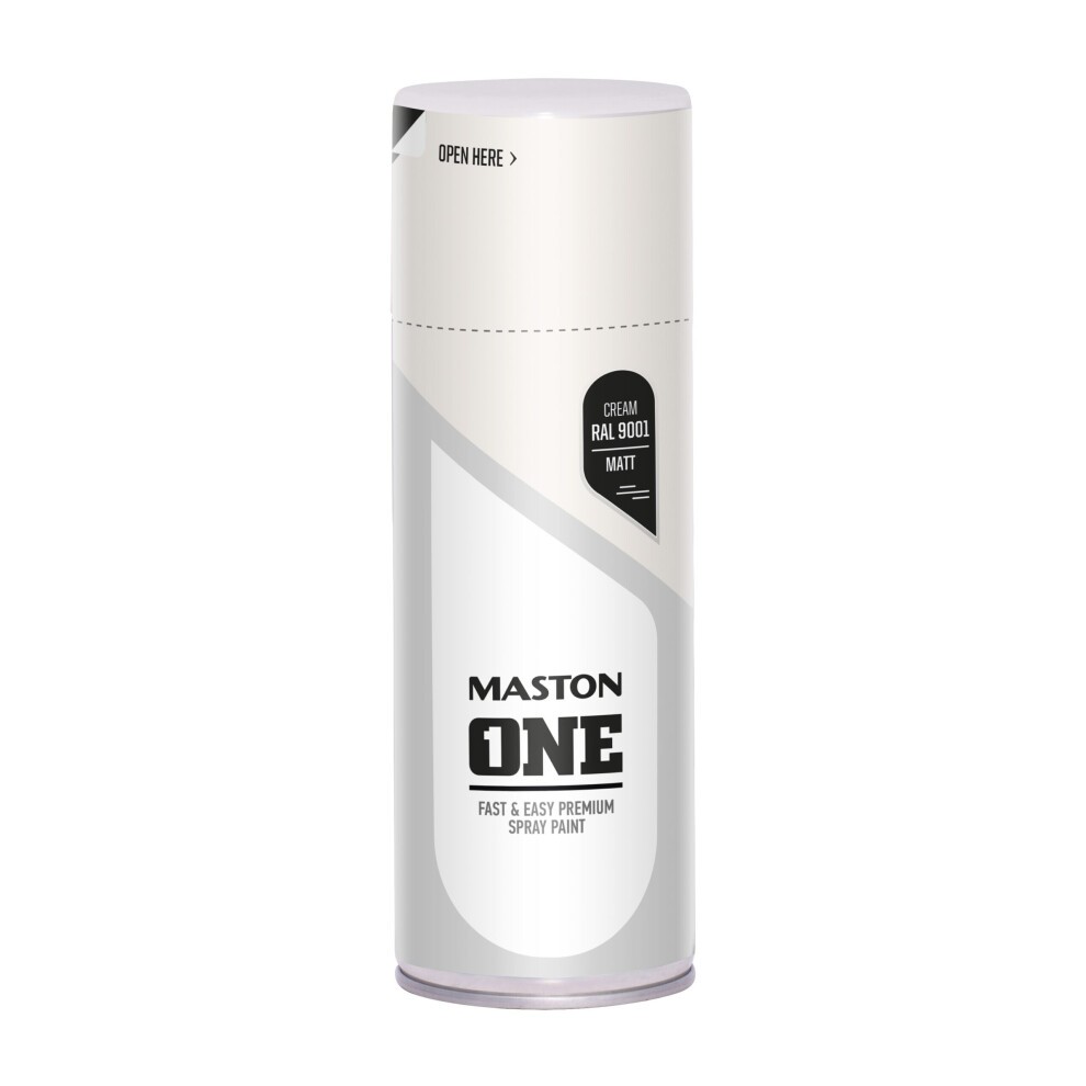 Maston Spray Paint ONE in Matt Cream RAL9001, 400ml can with a sleek design, featuring a white body and black label detailing for easy identification.