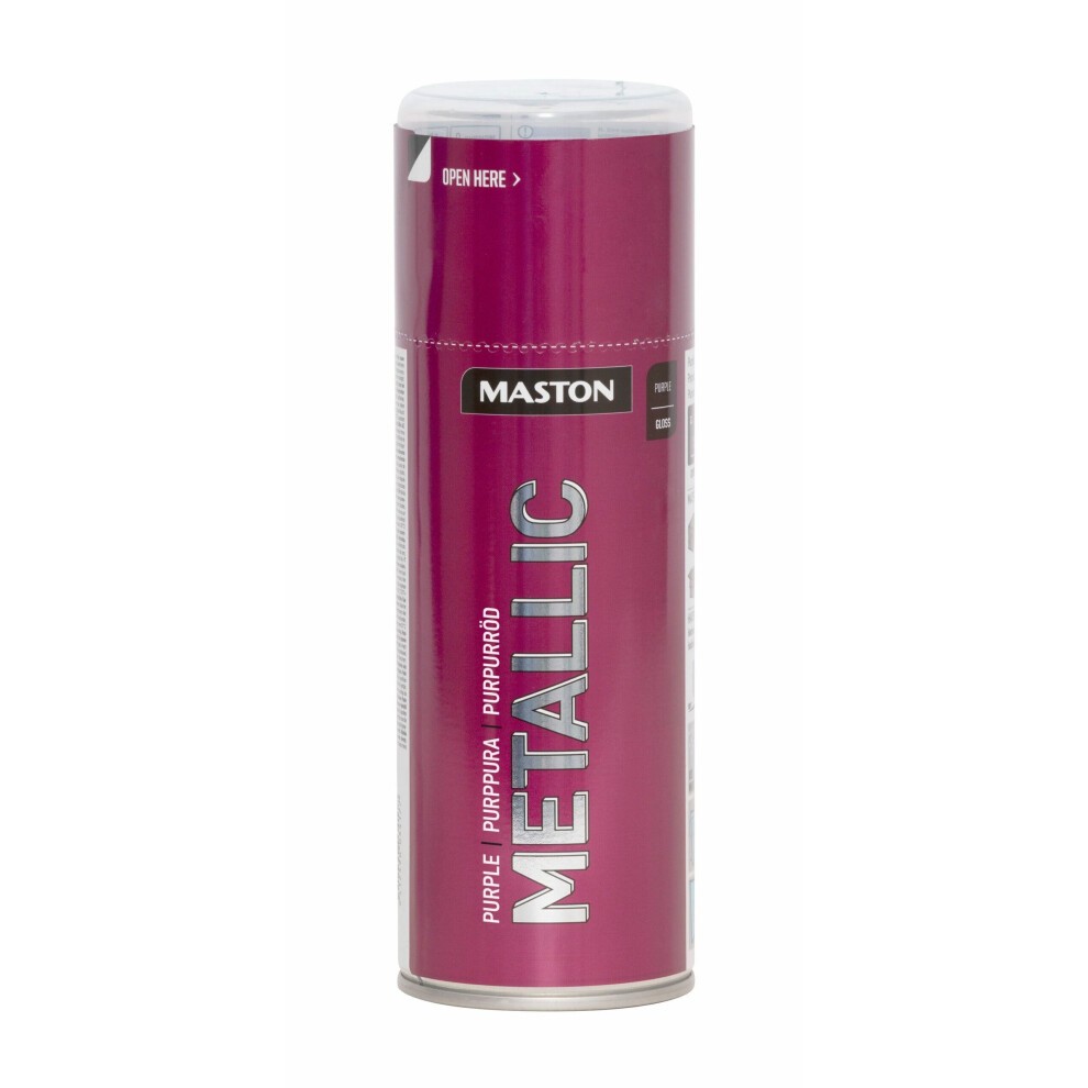 Maston Spray Paint in metallic gloss purple, 400ml can, featuring a sleek design with bold "METALLIC" text and a silver cap, ideal for various surfaces.