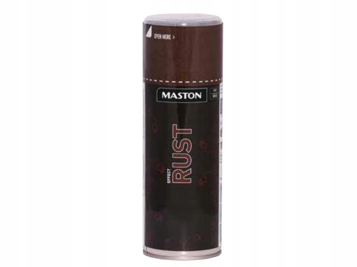 Maston Spray Paint in a 400ml canister, featuring a dark brown and black design with "RUST" prominently displayed, ideal for creating a rust effect on surfaces.