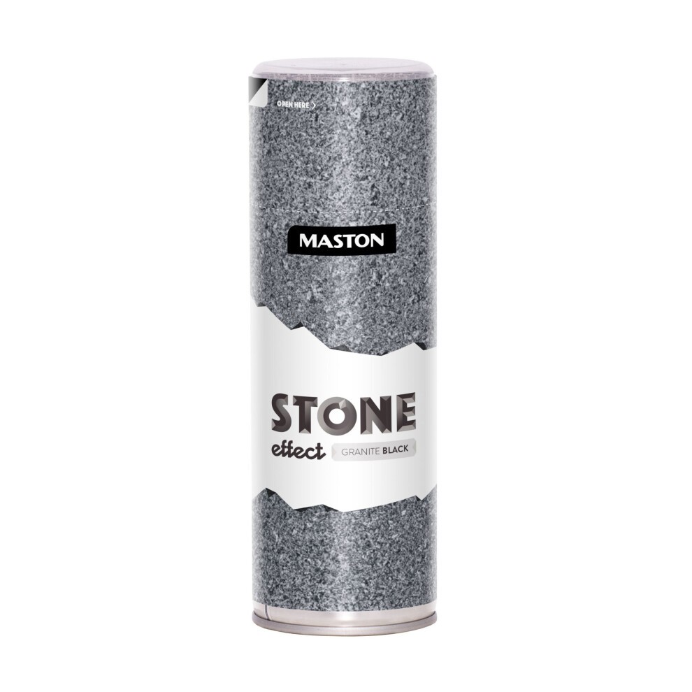 Granite black spray paint in a 400ml canister, featuring a textured stone effect design, with a prominent white label displaying "STONE effect" and the Maston logo.