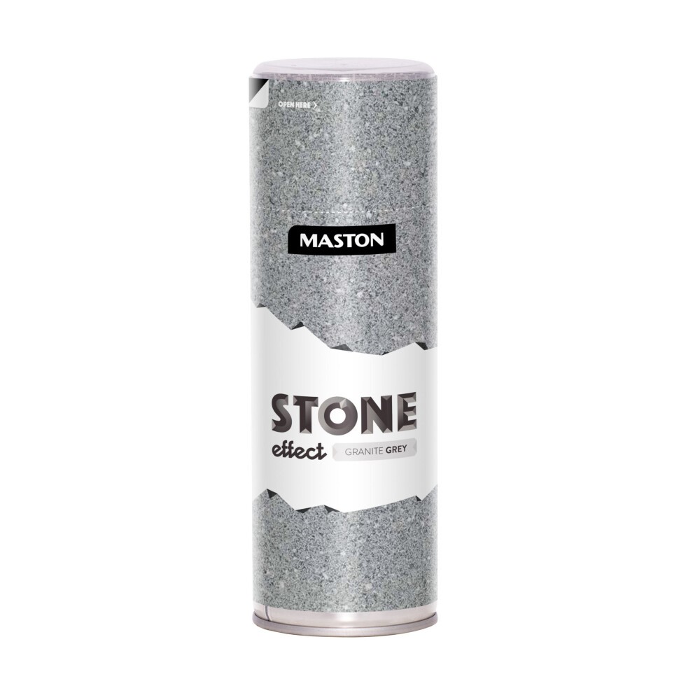 Maston Spray Paint in Granite Grey, 400ml canister with a textured stone effect design, featuring a prominent "STONE effect" label and a sleek modern look.