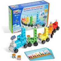Mathlink Cubes Numberblocks Express Train set with colorful numbered blocks, train engine, and activity cards.