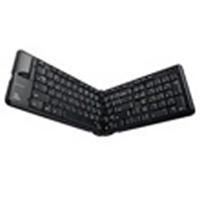 Matias Folding Keyboard in UK layout, featuring a compact black design with tactile keys and a foldable structure for portability.